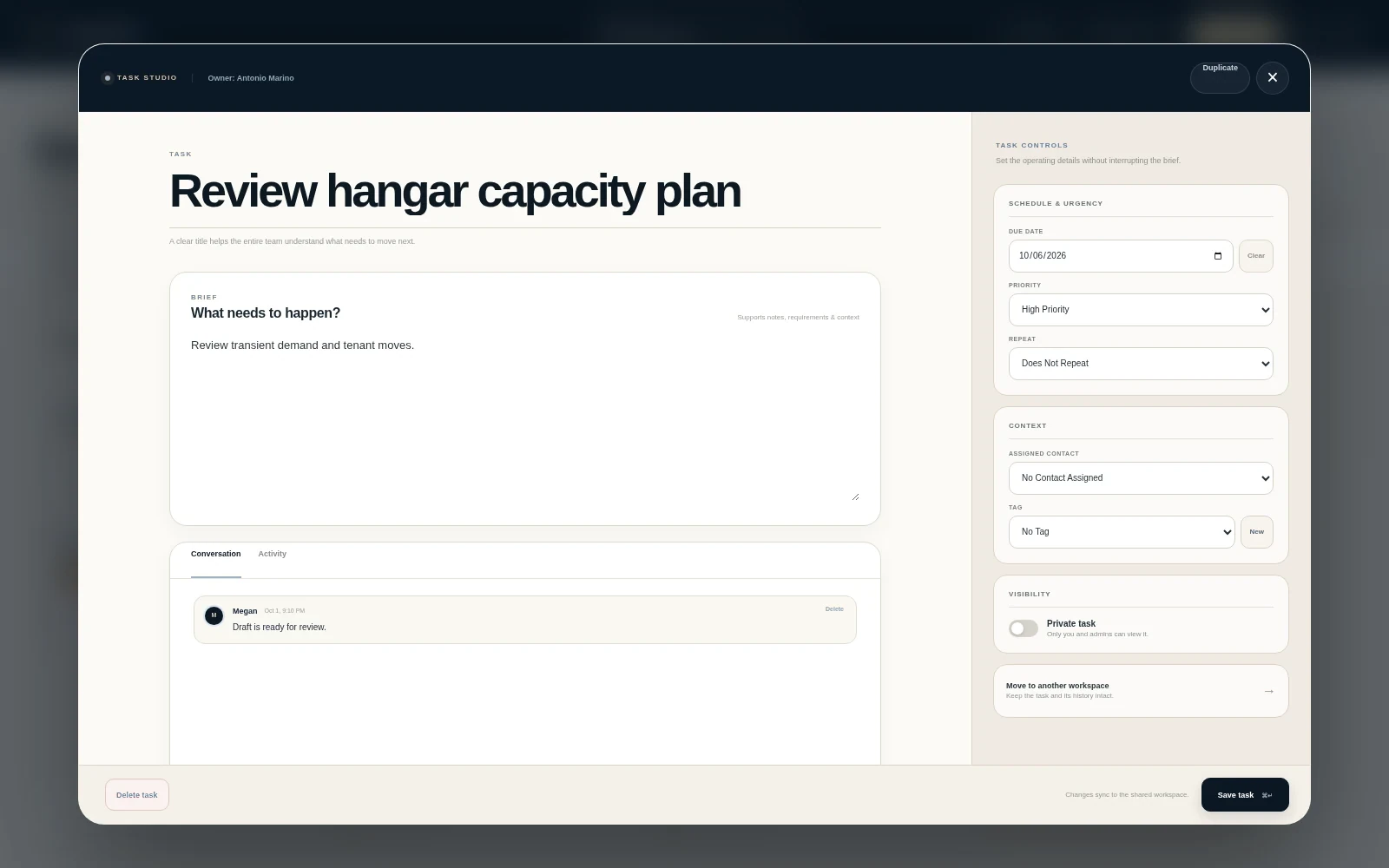 OpsSuiteX task record detail view