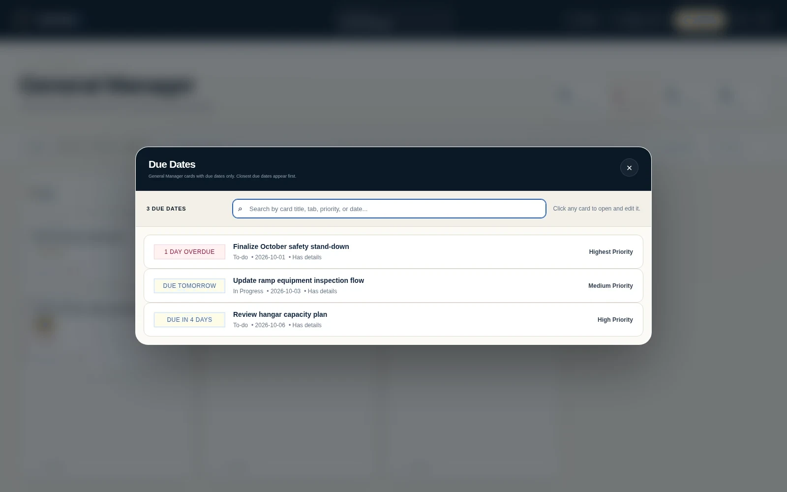 OpsSuiteX due dates command view